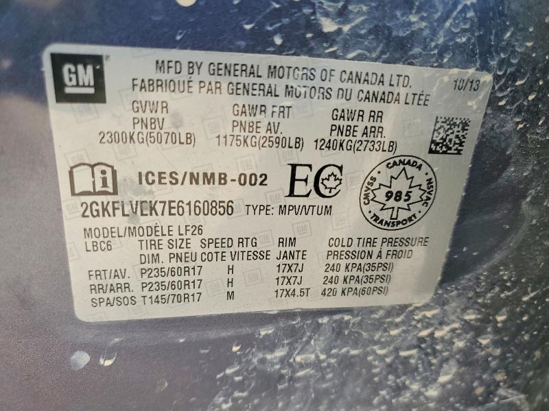 Aukcja sprzedaży 2014 Gmc Terrain, vin: 2GKFLVEK7E6160856, numer aukcji: 54785266