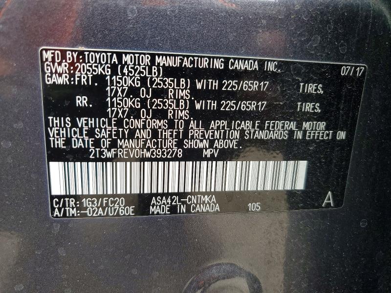 2017 Toyota Rav4 მანქანა იყიდება აუქციონზე, vin: 2T3WFREV0HW393278, აუქციონის ნომერი: 53028706