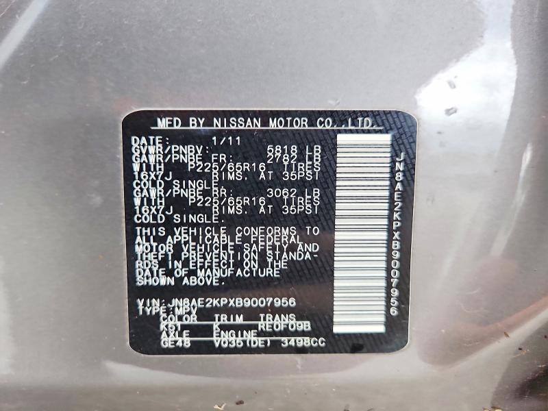 Продаж на аукціоні авто 2011 Nissan Quest, vin: JN8AE2KPXB9007956, номер лоту: 54598646