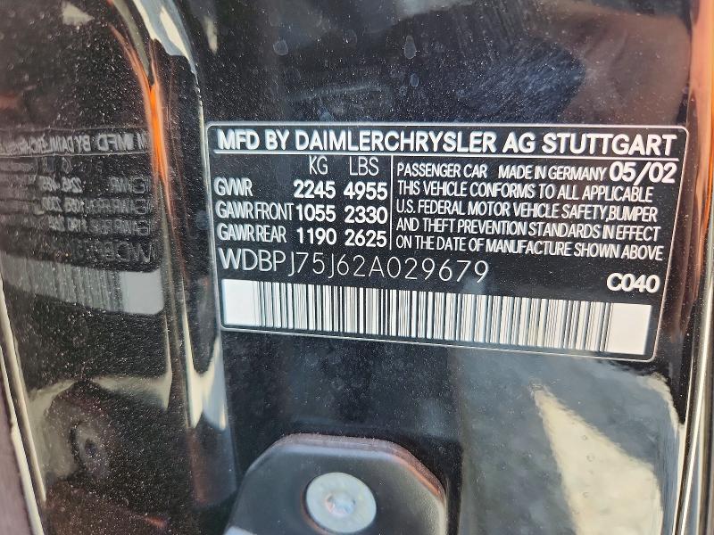 Продаж на аукціоні авто 2002 Mercedes-benz Cl, vin: WDBPJ75J62A029679, номер лоту: 54175546