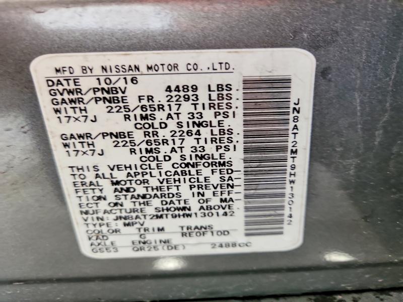 2017 Nissan Rogue მანქანა იყიდება აუქციონზე, vin: JN8AT2MT9HW130142, აუქციონის ნომერი: 51787936