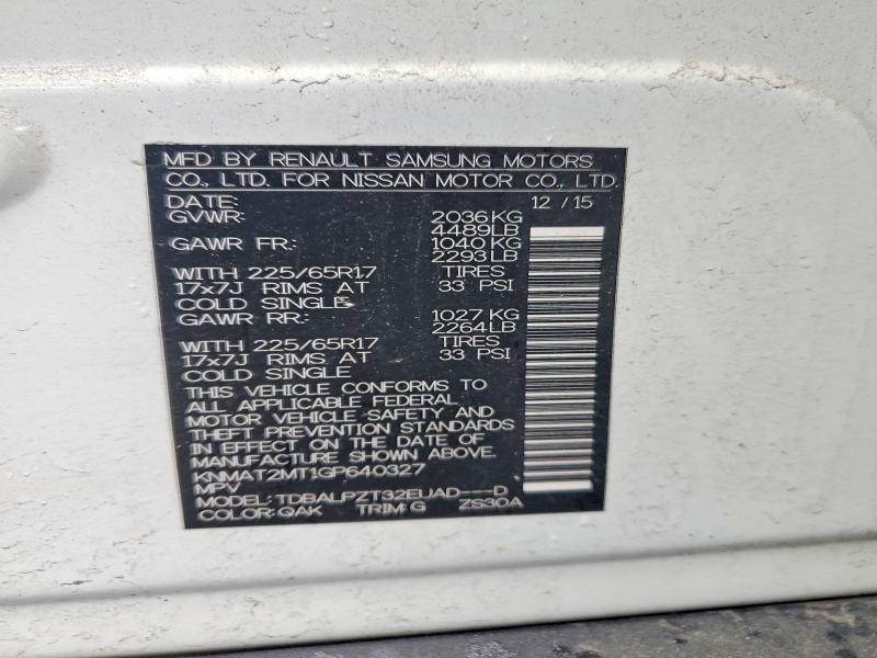 2016 Nissan Rogue მანქანა იყიდება აუქციონზე, vin: KNMAT2MT1GP640327, აუქციონის ნომერი: 54631706