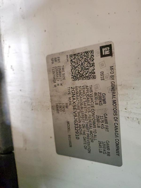 Aukcja sprzedaży 2018 Chevrolet Equinox, vin: 2GNAXSEV9J6332910, numer aukcji: 53528716