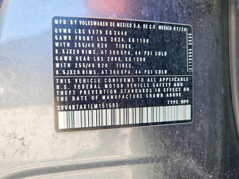 55363636 :رقم المزاد ، 3VV4B7AX1LM151593 vin ، 2020 Volkswagen Tiguan مزاد بيع