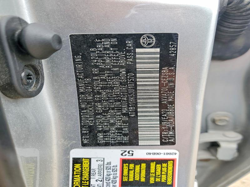 53934016 :رقم المزاد ، 4T1B11HK5JU107570 vin ، 2018 Toyota Camry مزاد بيع