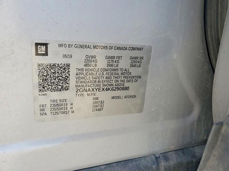 Aukcja sprzedaży 2019 Chevrolet Equinox, vin: 2GNAXYEX4K6290880, numer aukcji: 53233626
