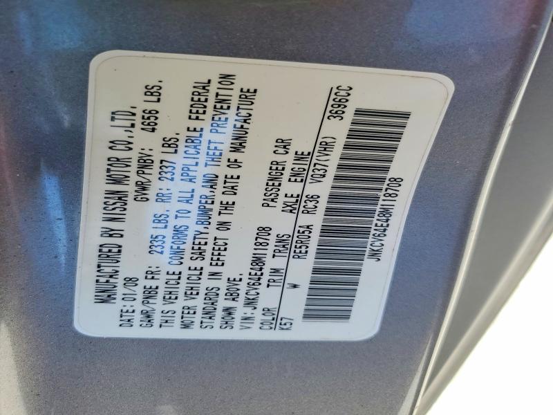 Aukcja sprzedaży 2008 Infiniti G37, vin: JNKCV64E48M118708, numer aukcji: 52183616