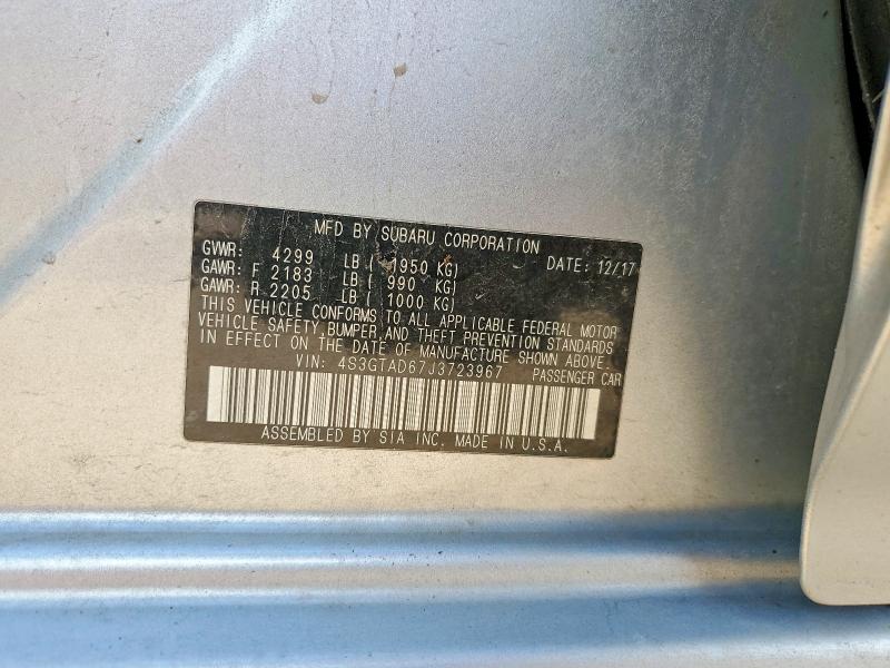 52654856 :رقم المزاد ، 4S3GTAD67J3723967 vin ، 2018 Subaru Impreza مزاد بيع