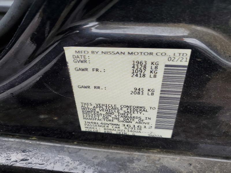 2021 Nissan Altima მანქანა იყიდება აუქციონზე, vin: 1N4BL4DV9MN361612, აუქციონის ნომერი: 54322426