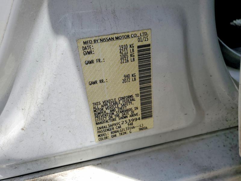 2015 Nissan Altima მანქანა იყიდება აუქციონზე, vin: 1N4AL3APXFC253994, აუქციონის ნომერი: 55163516