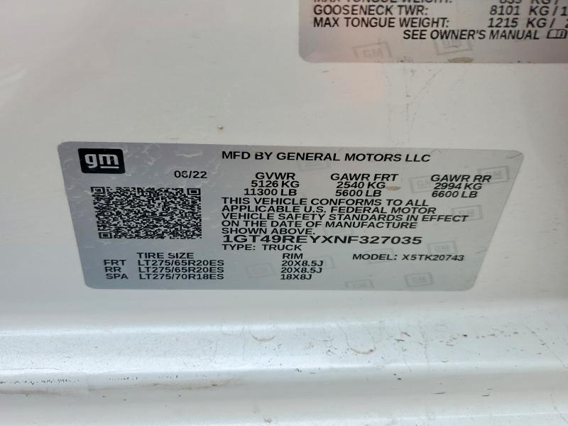 Продаж на аукціоні авто 2022 Gmc Sierra, vin: 1GT49REYXNF327035, номер лоту: 54314356