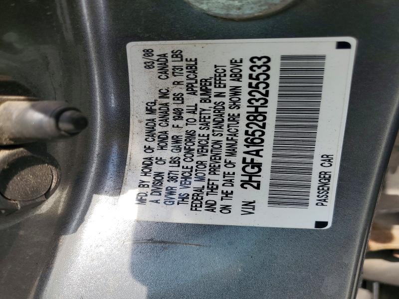 55181936 :رقم المزاد ، 2HGFA16528H325533 vin ، 2008 Honda Civic مزاد بيع