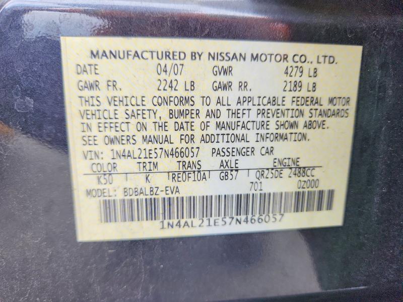 55030016 :رقم المزاد ، 1N4AL21E57N466057 vin ، 2007 Nissan Altima مزاد بيع