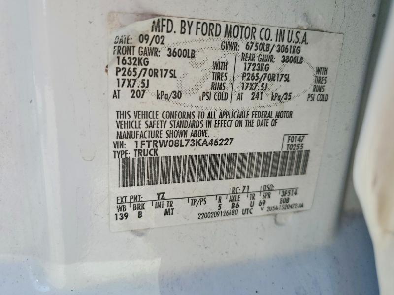 Aukcja sprzedaży 2003 Ford F150, vin: 1FTRW08L73KA46227, numer aukcji: 52266736