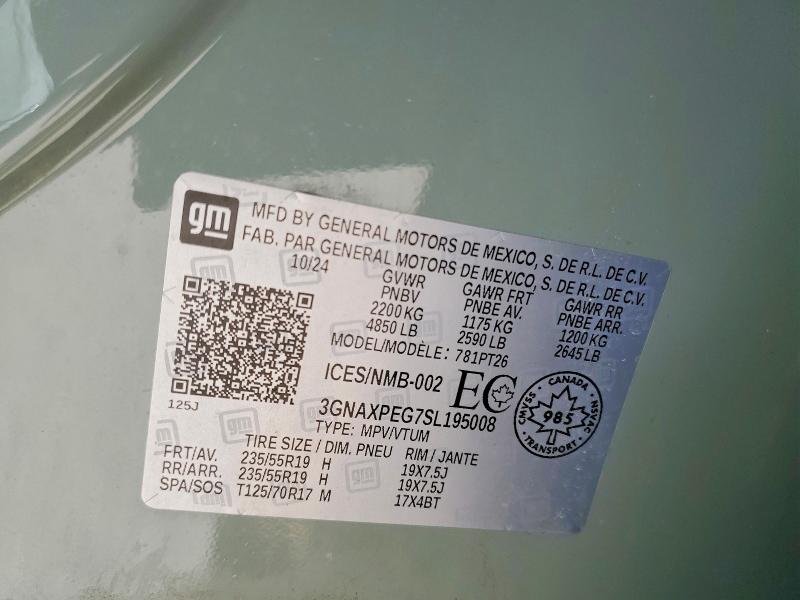 Aukcja sprzedaży 2025 Chevrolet Equinox, vin: 3GNAXPEG7SL195008, numer aukcji: 45947946