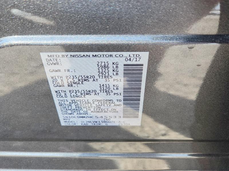 54995506 :رقم المزاد ، 5N1DL0MM2HC545533 vin ، 2017 Infiniti Qx60 مزاد بيع