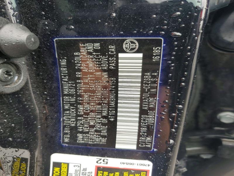 Продажа на аукционе авто 2021 Toyota Camry, vin: 4T1G11AK8MU474158, номер лота: 54187006