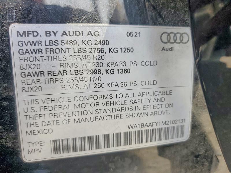 Aukcja sprzedaży 2021 Audi Q5, vin: WA1BAAFY1M2102131, numer aukcji: 54857466