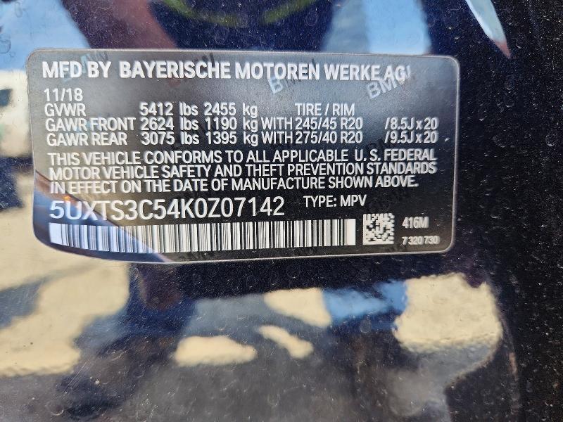 Aukcja sprzedaży 2019 Bmw X3, vin: 5UXTS3C54K0Z07142, numer aukcji: 51512126