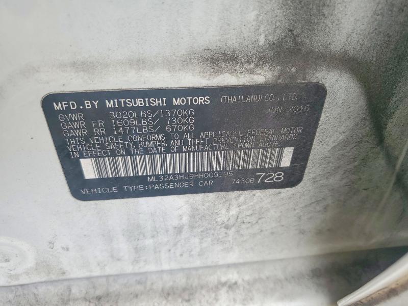 Aukcja sprzedaży 2017 Mitsubishi Mirage, vin: ML32A3HJ9HH009395, numer aukcji: 55015096