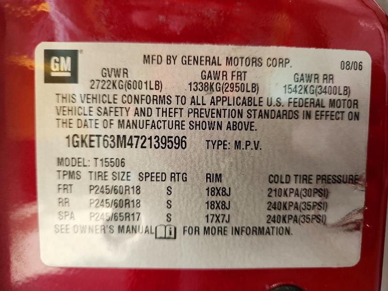 2007 Gmc Envoy მანქანა იყიდება აუქციონზე, vin: 1GKET63M472139596, აუქციონის ნომერი: 50978426