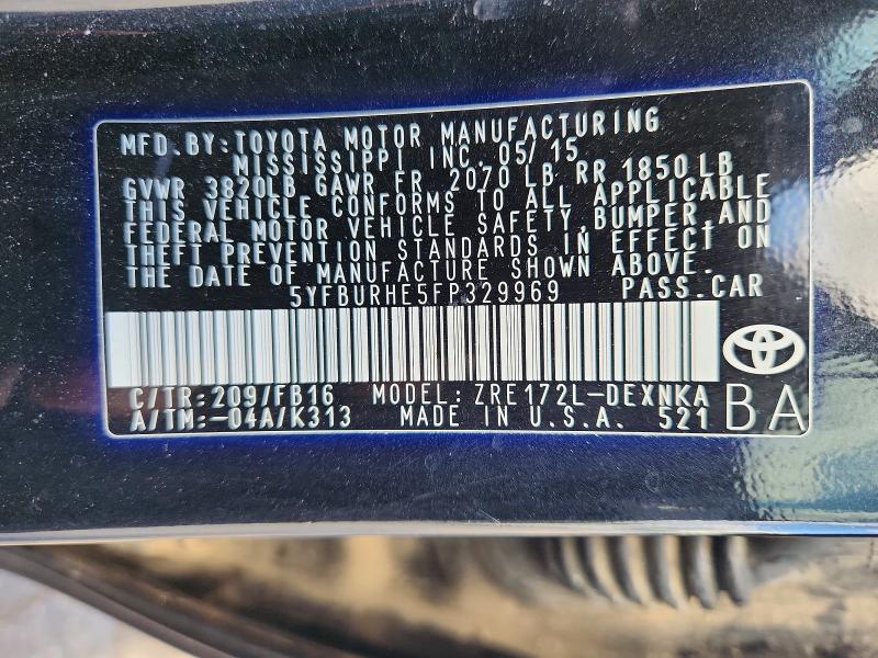 Auction sale of the 2015 Toyota Corolla, vin: 5YFBURHE5FP329969, lot number: 55040656