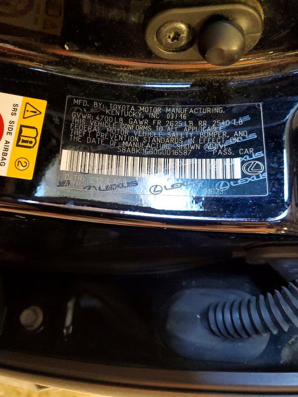 Aukcja sprzedaży 2016 Lexus Es, vin: 58ABK1GG0GU016587, numer aukcji: 52129646