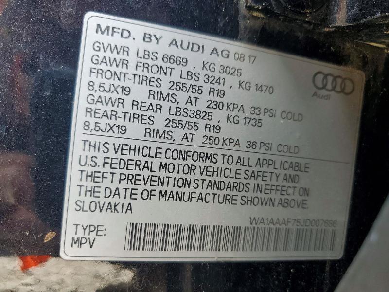 52843406 :رقم المزاد ، WA1AAAF75JD007686 vin ، 2018 Audi Q7 مزاد بيع