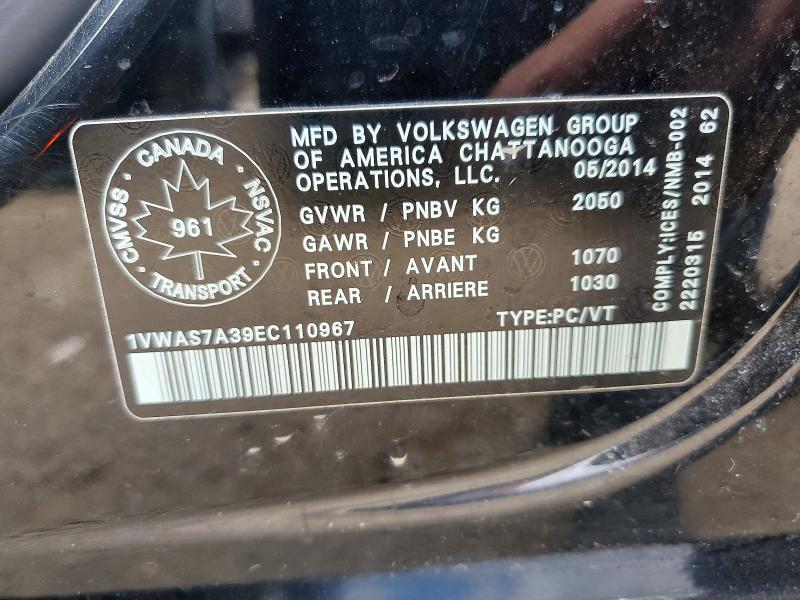 53158306 :رقم المزاد ، 1VWAS7A39EC110967 vin ، 2014 Volkswagen Passat مزاد بيع