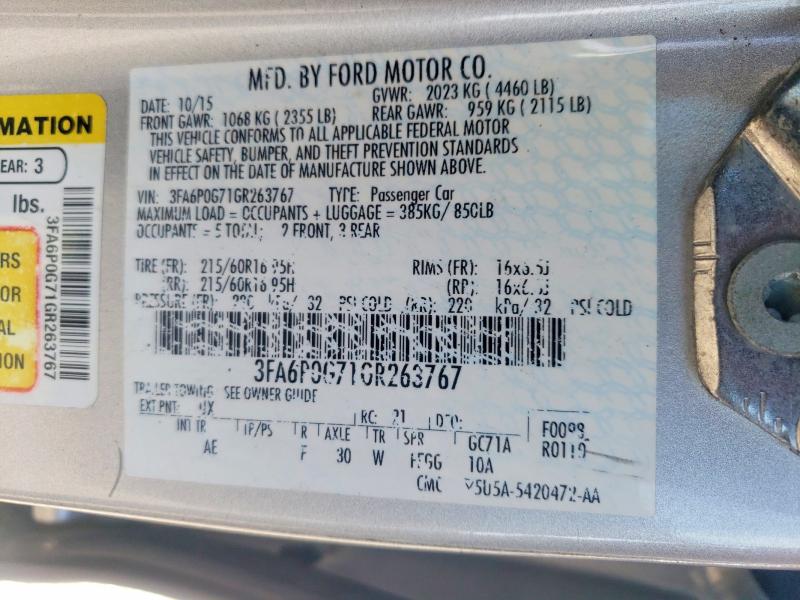 Aukcja sprzedaży 2016 Ford Fusion, vin: 3FA6P0G71GR263767, numer aukcji: 52711436