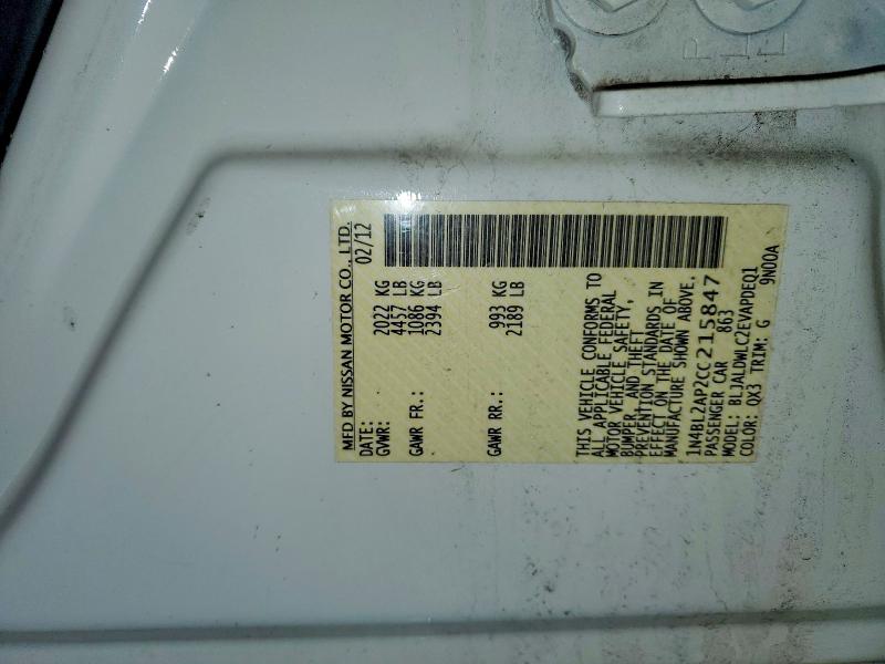 54141786 :رقم المزاد ، 1N4BL2AP2CC215847 vin ، 2012 Nissan Altima مزاد بيع