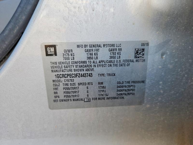 Aukcja sprzedaży 2015 Chevrolet Silverado, vin: 1GCRCPEC3FZ443743, numer aukcji: 50828166