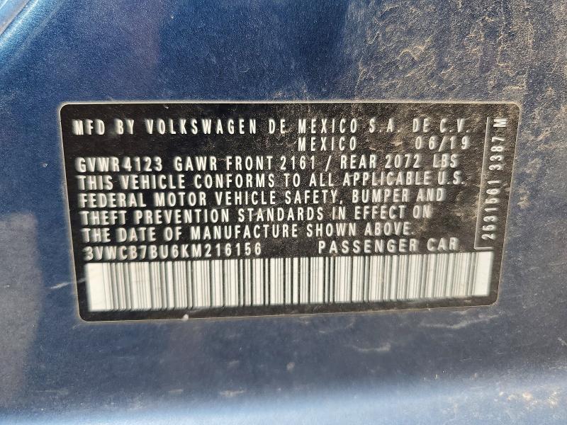 54124366 :رقم المزاد ، 3VWCB7BU6KM216156 vin ، 2019 Volkswagen Jetta مزاد بيع