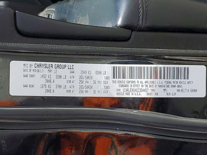 Aukcja sprzedaży 2012 Jeep Grand Cherokee, vin: 1C4RJEAG4CC354457, numer aukcji: 54913666