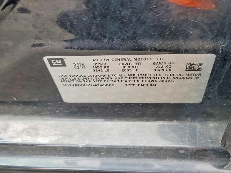 Aukcja sprzedaży 2016 Chevrolet Sonic, vin: 1G1JA6SG3G4149805, numer aukcji: 52829936