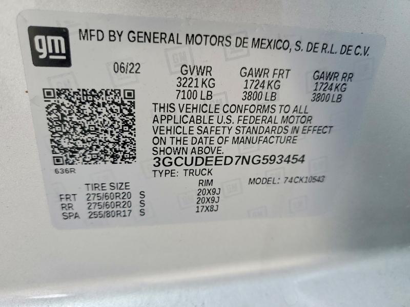 Продажа на аукционе авто 2022 Chevrolet Silverado, vin: 3GCUDEED7NG593454, номер лота: 52557946