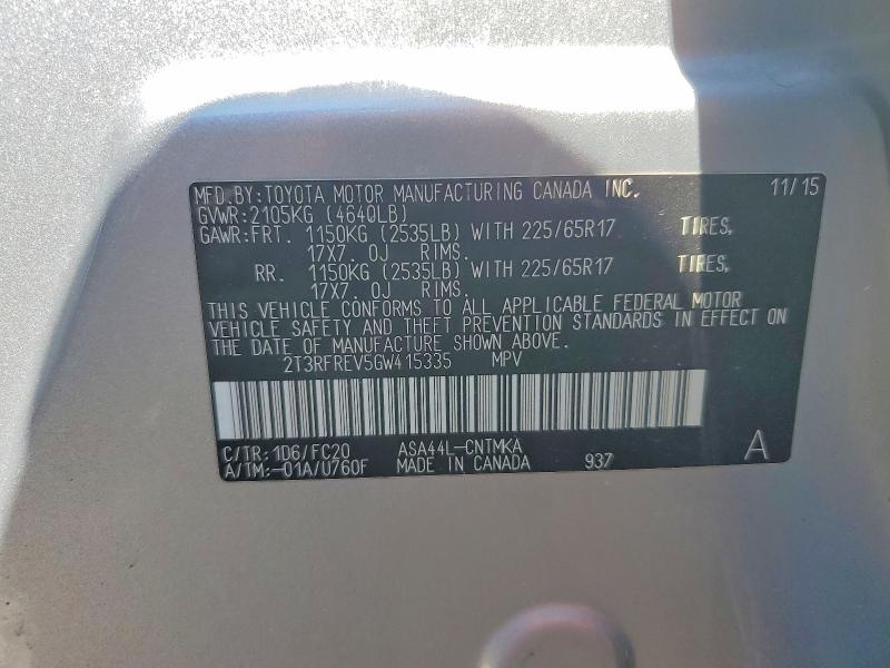 Продажа на аукционе авто 2016 Toyota Rav4, vin: 2T3RFREV5GW415335, номер лота: 53413886