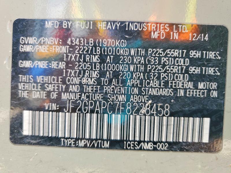 54252676 :رقم المزاد ، JF2GPAPC7F8228458 vin ، 2015 Subaru Xv Crosstrek مزاد بيع