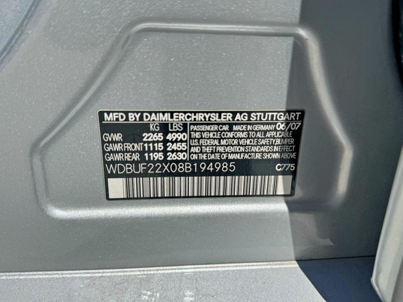 Aukcja sprzedaży 2008 Mercedes-benz E, vin: WDBUF22X08B194985, numer aukcji: 52503316