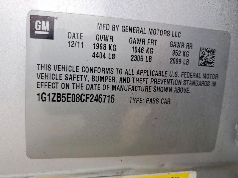 53215716 :رقم المزاد ، 1G1ZB5E08CF246716 vin ، 2012 Chevrolet Malibu مزاد بيع