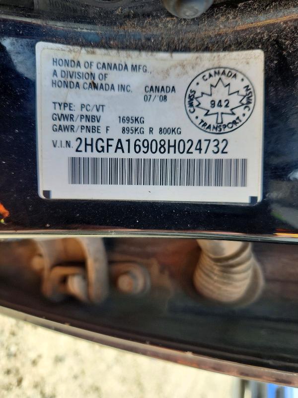 52147316 :رقم المزاد ، 2HGFA16908H024732 vin ، 2008 Honda Civic Ex-l 4dr مزاد بيع