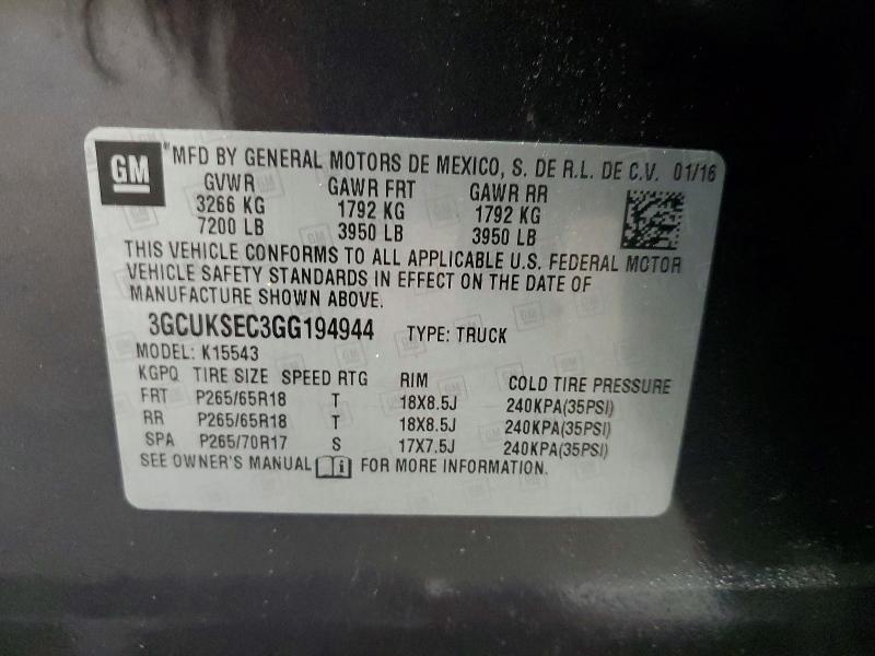 Продажа на аукционе авто 2016 Chevrolet Silverado, vin: 3GCUKSEC3GG194944, номер лота: 53850186