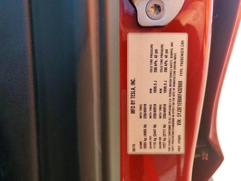 Aukcja sprzedaży 2019 Tesla Model 3, vin: 5YJ3E1EB8KF432869, numer aukcji: 54008846