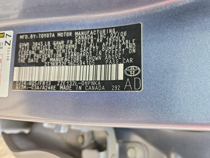 Продажа на аукционе авто 2006 Toyota Corolla Matrix, vin: 2T1KR32E16C594105, номер лота: 53016666