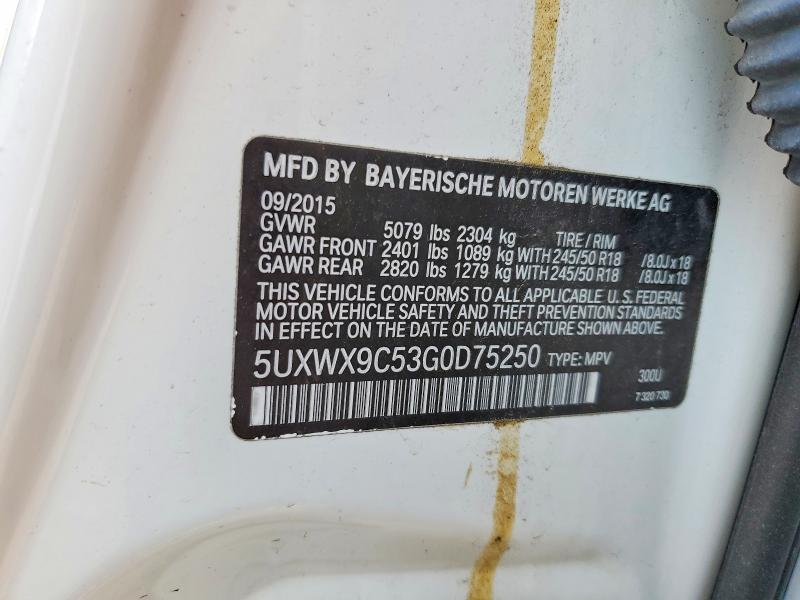 Aukcja sprzedaży 2016 Bmw X3, vin: 5UXWX9C53G0D75250, numer aukcji: 50758906