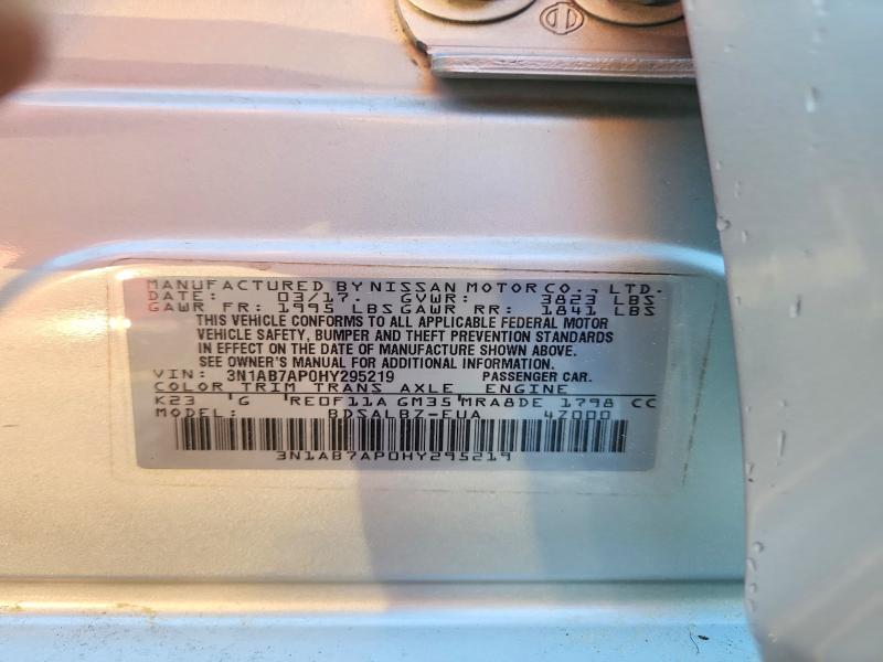 2017 Nissan Sentra მანქანა იყიდება აუქციონზე, vin: 3N1AB7AP0HY295219, აუქციონის ნომერი: 53569236