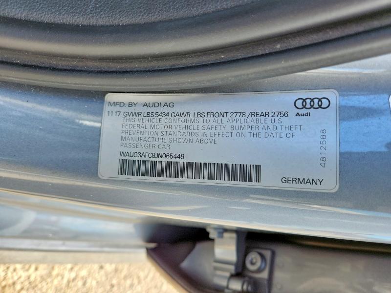 2018 Audi A6 მანქანა იყიდება აუქციონზე, vin: WAUG3AFC8JN065449, აუქციონის ნომერი: 53433646