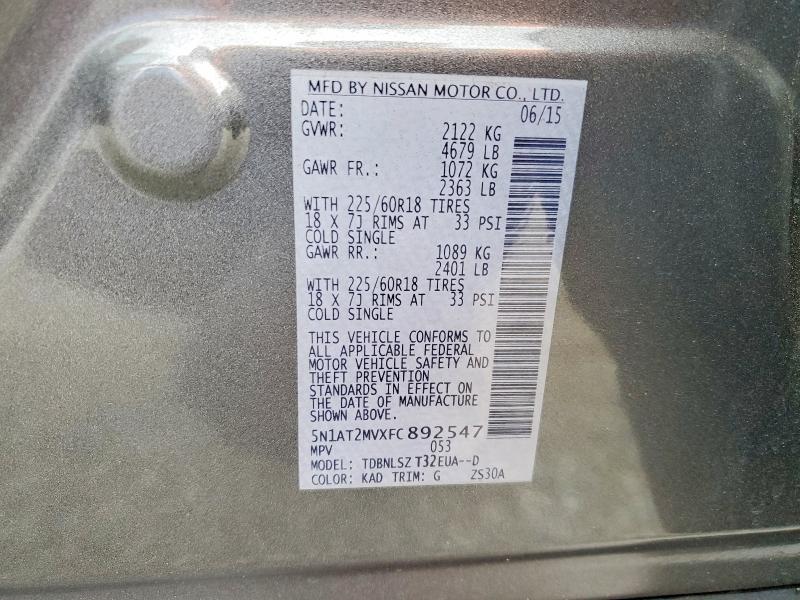Aukcja sprzedaży 2015 Nissan Rogue, vin: 5N1AT2MVXFC892547, numer aukcji: 55548996