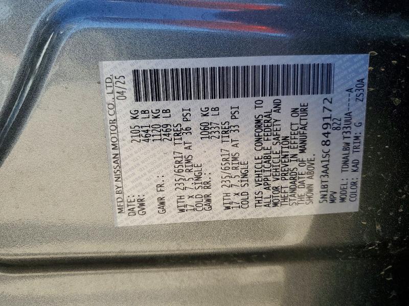 2025 Nissan Rogue მანქანა იყიდება აუქციონზე, vin: 5N1BT3AA1SC849172, აუქციონის ნომერი: 53807456