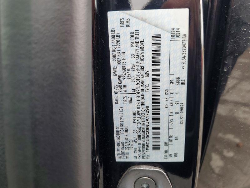 Продаж на аукціоні авто 2022 Ford Escape, vin: 1FMCU0CZ9NUA17290, номер лоту: 54722786